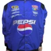Front view of the blue Pepsi JG Racing Jacket with snap buttons from America Jackets.