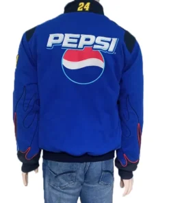 Close-up of the embroidered logos on the Pepsi JG Racing Jacket from America Jackets.