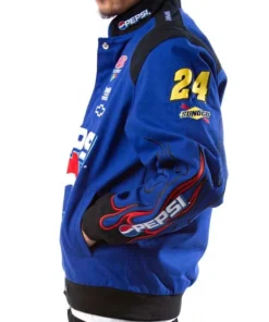 Another side angle of the Pepsi JG Racing Jacket in blue from America Jackets.