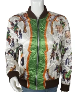 Emily in Paris Horse Jacket worn by Lily Collins looking stylish while filming in a city setting.