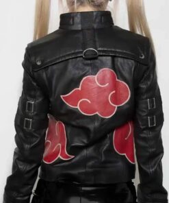 Women's Naruto Akatsuki Black Cloak Leather Jacket