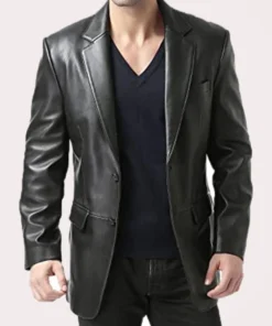 Mens Black Leather Blazer