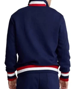 Back side of the navy Team USA training jacket for a Team USA track jacket outfit. Mens Team USA track jacket available.