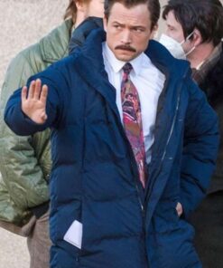 Tetris 2023 Taron Egerton Blue Puffer Jacket