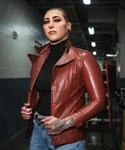 WWE Rhea Ripley Brown Leather Jacket back