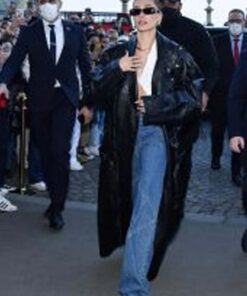 Hailey Bieber Oversize Leather Coat