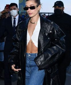 Hailey Bieber Oversize Leather Coat