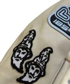 Louis Vuitton Bugs Bunny jacket in cream wool and leather with LV varsity design, showcasing the playful Bugs Bunny Louis Vuitton artwork.