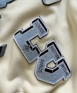 Louis Vuitton bunny varsity jacket with signature LV patches and Bugs Bunny design, a premium LV varsity jacket for collectors.