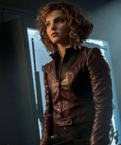 Catwomen Gotham Camren Bicondova Burgundy Leather Jacket front