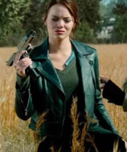 Zombieland Double Tap Emma Stone Green Biker Leather Jacket