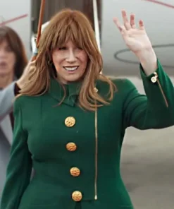 Queen Of Oz 2023 Catherine Tate Green Coat front pose