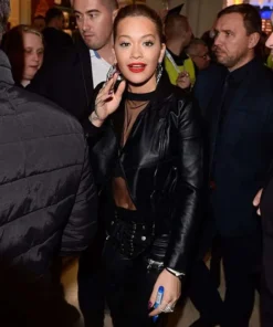 Rita Ora Leather Jacket front