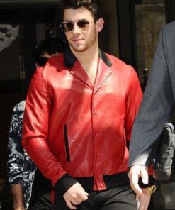 Nick Jonas Hot Red Leather Jacket