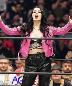 WWE Paige AEW Dynamite Saraya Pink Leather Jacket