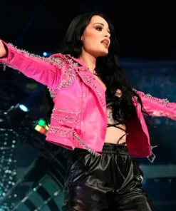 WWE Paige AEW Dynamite Saraya Pink Leather Jacket