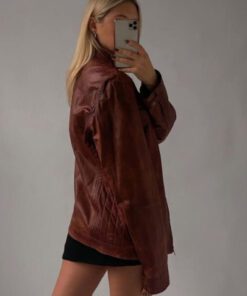 Women 90's Oversize Distressed Brown Jacket