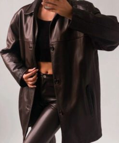 Women's Classic Oversize Brown Leather Coat