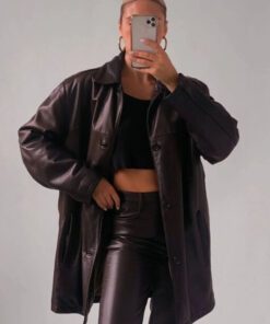 Women's Classic Oversize Brown Leather Coat