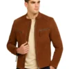 Mens Express Brown Suede Biker Leather Jacket