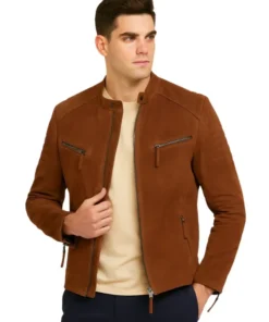 Mens Express Brown Suede Biker Leather Jacket