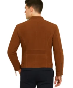 Mens Express Brown Suede Biker Leather Jacket (Back)
