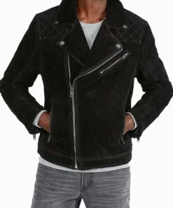 Mens Express Suede Quilted Black Leather Jacket