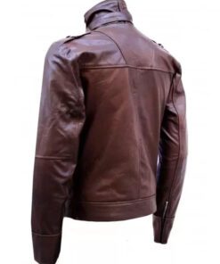 Standing Collar Chocolate Brown Leather Jacket