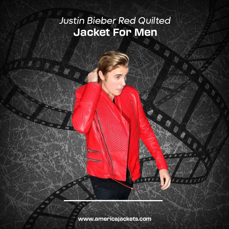 Justin Bieber Red Quilted Jacket For Men