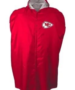Kansas City Chiefs NFL sideline hooded cape coat, a red sideline parka for player cold weather.