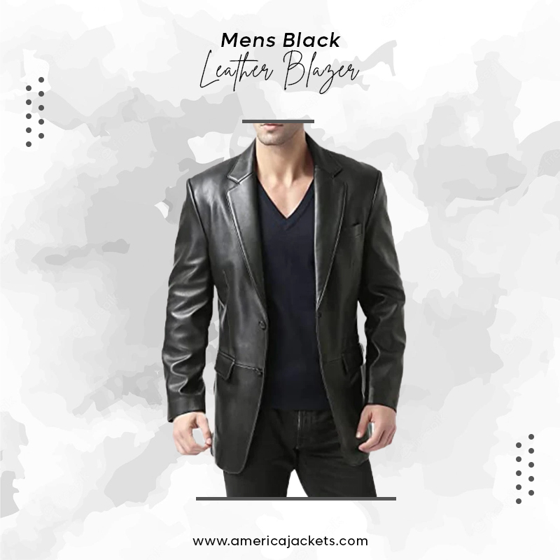 Mens Black Leather Blazer