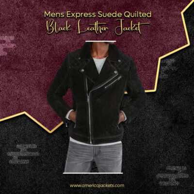 Mens Express Suede Quilted Black Leather Jacket