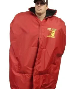Men's NFL Sideline Cape Coat, red football cloak, insulated cold weather sideline gear for fans.