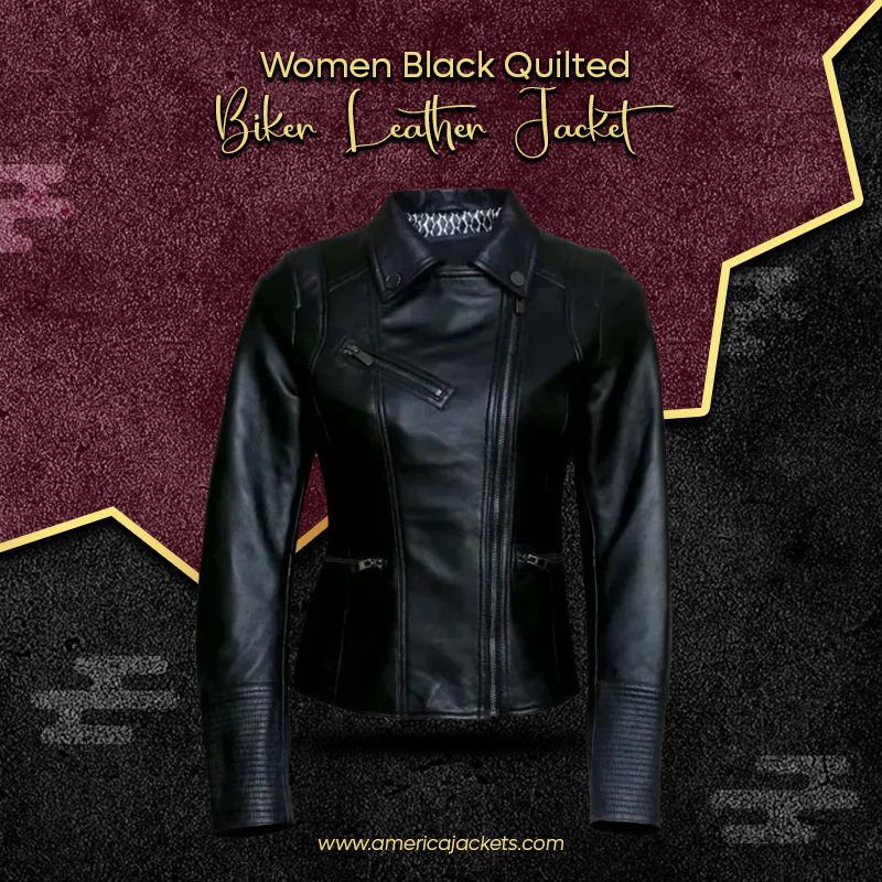 Women Black Quilted Biker Leather Jacket