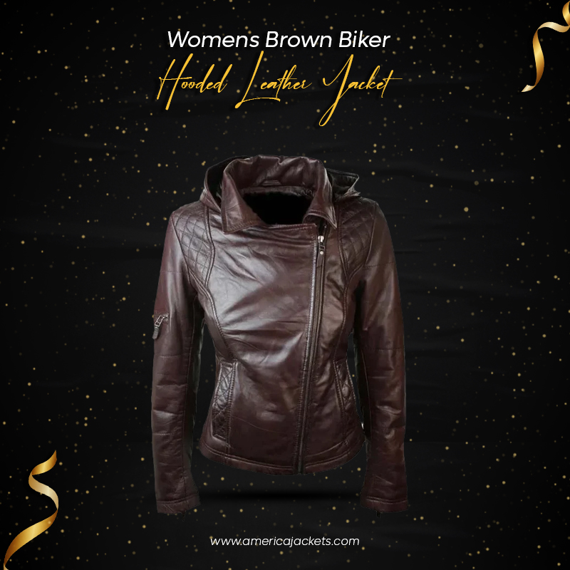 Womens Brown Biker Hooded Leather Jacket