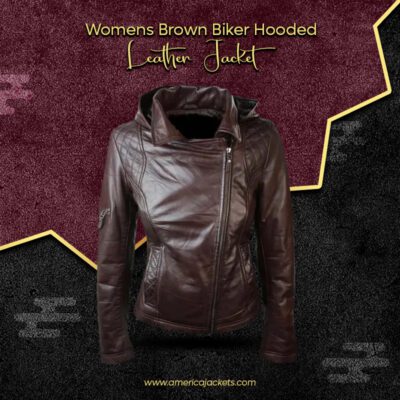 Womens Brown Biker Hooded Leather Jacket