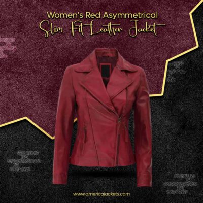 Women’s Red Asymmetrical Slim Fit Leather Jacket