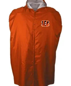 buy Cincinnati Bengals NFL sideline cape coat, orange insulated overcoat for cold weather bench.