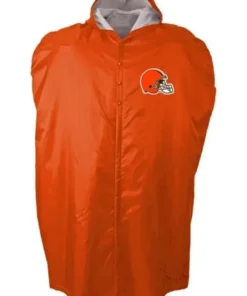 mens NFL Cleveland Browns sideline cape coat, orange football parka for cold weather protection.