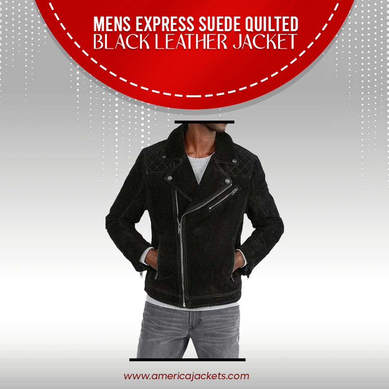 Mens Express Suede Quilted Black Leather Jacket