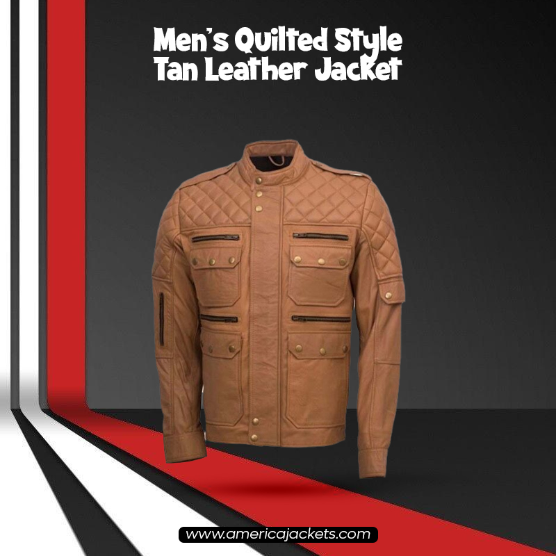Men’s Quilted Style Tan Leather Jacket