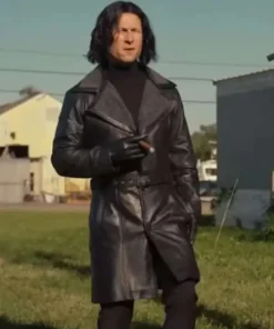 Hit Man Glen Powell Black Leather Coat