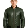 Casual Bomber Green Leather Jacket Men