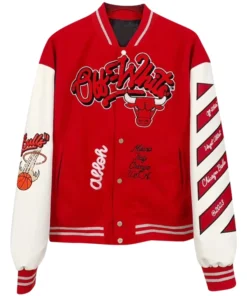Chicago Bulls Off White Varsity Jacket