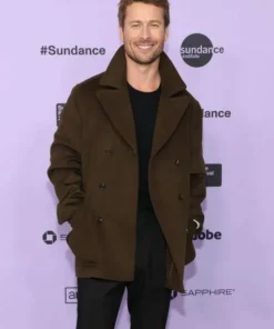 Glen Powell Hit Man Green Peacoat