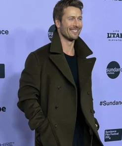 Hit Man Glen Powell Green Peacoat