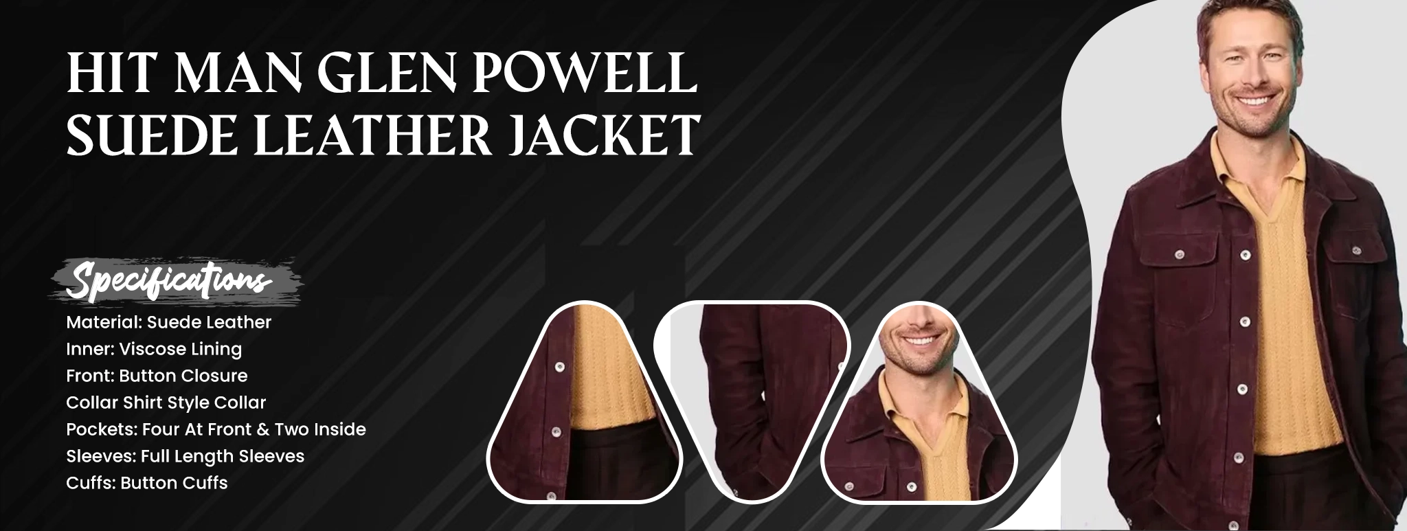Hit Man Glen Powell Suede Leather Jacket