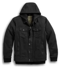 Mens Motorcycle 3 In 1 Black Denim Jacket