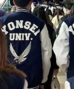 Yonsei University Blue and White Varsity Bomber Jacket