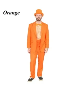 Orange suit dumb and dumber inspired by Lloyd’s iconic tuxedo, one of the most popular dumb and dumber costumes for adults.
